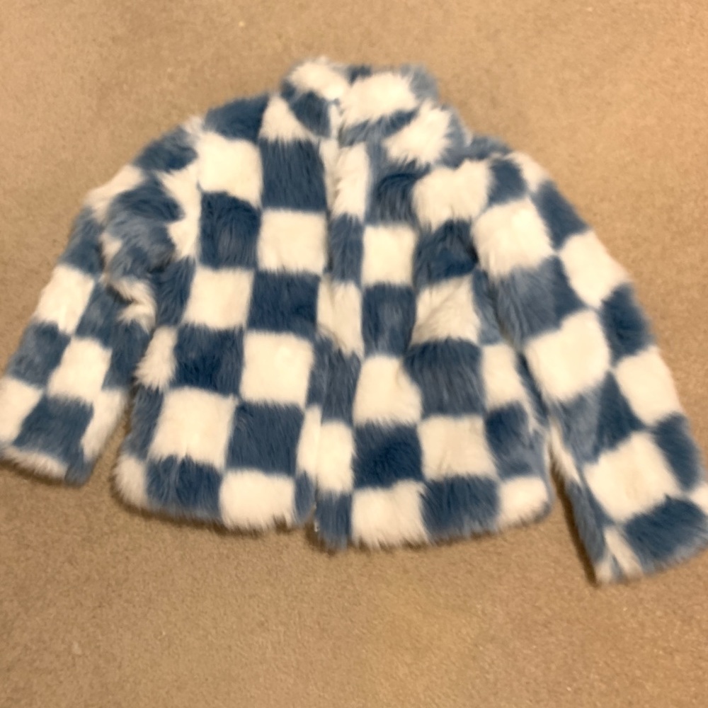 Women Checkered Faux Fur Coat